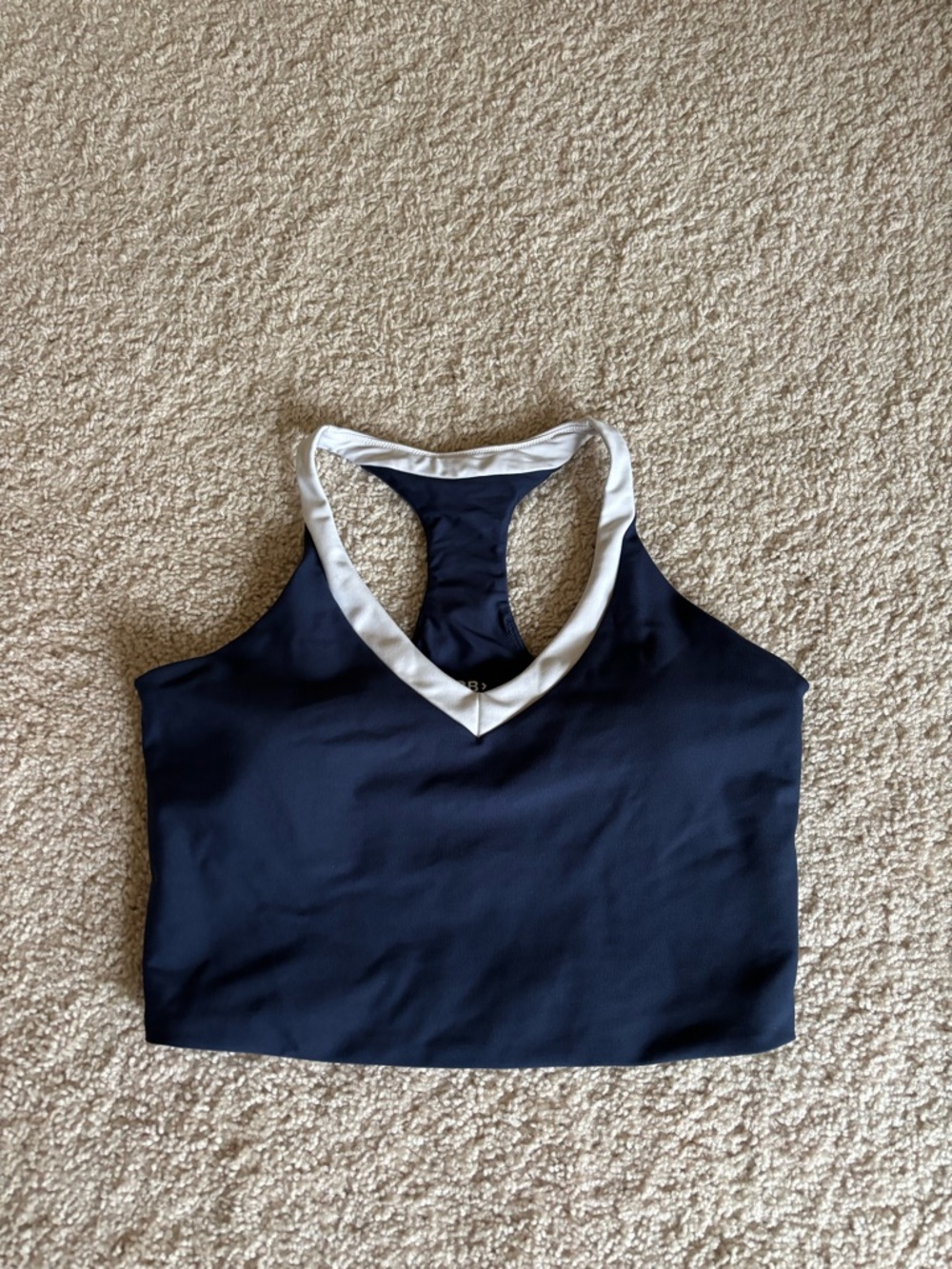 EUC A&F YPB Navy Racerback Crop Top with White Trim L